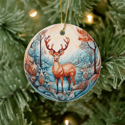 3D KLASSIEKE KERST  HERT KERAMISCH ORNAMENT (Boom)