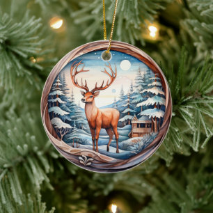 3D KLASSIEKE KERST HERT KERAMISCH ORNAMENT