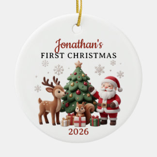 3D Klei Kerstman & Rendier Baby 1e Kerstmis Keramisch Ornament