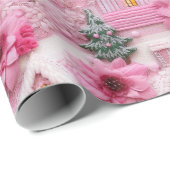 3d Klei Roze Kerstmis Poinsettia Village Cadeaupapier (Rol Hoek)