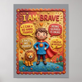 3D Klei Schattig Dappere Kind Leeuw Held Onderwijs Poster