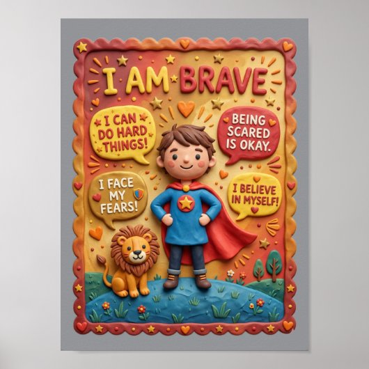 3D Klei Schattig Dappere Kind Leeuw Held Onderwijs Poster (Voorkant)