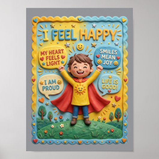 3D Klei Schattig Gelukkig Kind Vreugde Mindfulness Poster (Voorkant)