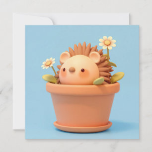 3D Klei Stekelvarken in Oranje Bloempot Ansichtkaa