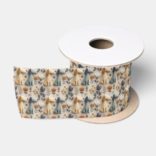 3D-klei stijl naadloos patroon met schattige honde Satijnen Lint
