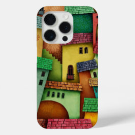 3D Kleurrijke Abstracte Huizen - Uniek Kunstontwer iPhone 15 Pro Case