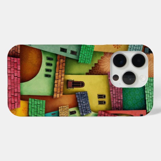 3D Kleurrijke Abstracte Huizen - Uniek Kunstontwer Case-Mate iPhone Case (Achterkant (horizontaal))