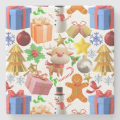 3D Kleurrijke Kerstmisornamenten pattern.01 Stenen Onderzetter (Voorkant)