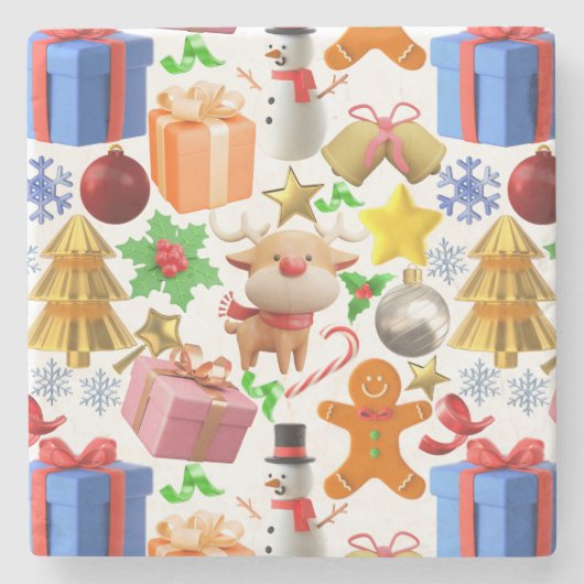 3D Kleurrijke Kerstmisornamenten pattern.01 Stenen Onderzetter (Voorkant)