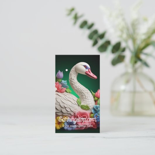 3D Kleurrijke Swan Pattern Oorbel Kaarten Visitekaartje (Staand voorkant)