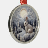 3D Konijn in Sneeuw Woodland Kerstmis Metalen Ornament (Rechts)