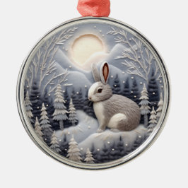 3D Konijn in Sneeuw Woodland Kerstmis Metalen Ornament