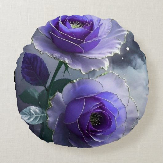 3D Koningsblauwe Roos Illusie Luxe Ronde Kussen (Voorkant)