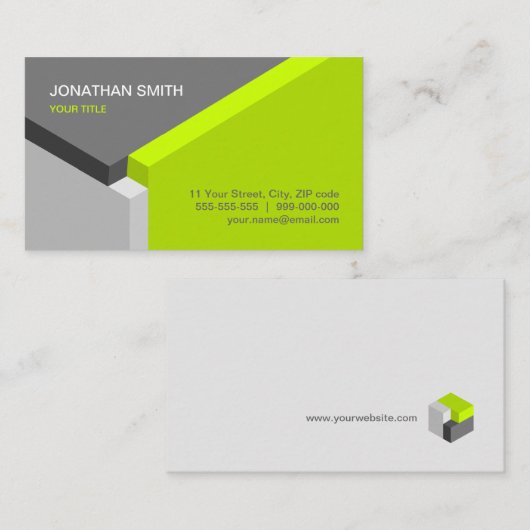 3D Kubusontwerp Limoen / grijs visitekaartje (Voorkant / Achterkant)