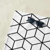 3D Kubussen Geometrische Zwarte Lijn op Wit RPT Pa Strandlaken (In situ)