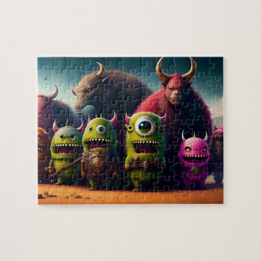 3D Kunst Fantasie Schattig Grappig Groene Monsters Legpuzzel (Horizontaal)