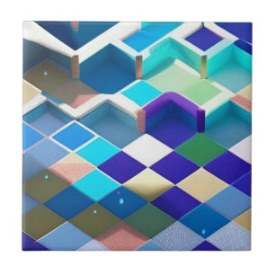 3D-kwadraten blauw paars groen aqua geometrische k Tegeltje