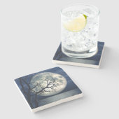 3D Landschapsachtergrond met maan over het Zee Stenen Onderzetter (Zijkant)