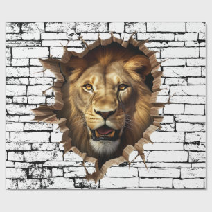 3D Leeuw Muurbreuk Kunst – Realistische Safari Cadeaupapier