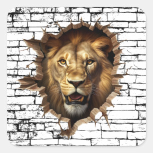 3D Leeuw Muurbreuk Kunst – Realistische Safari Vierkante Sticker