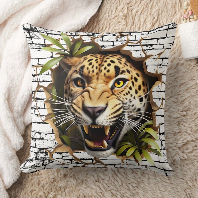 3D Leopard Wall Break Art – Realistic Safari Kussen (Deken)