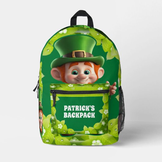 3D Leprechaun St. Patrick's Day Gepersonaliseerde Bedrukte Rugzak (Voorkant)