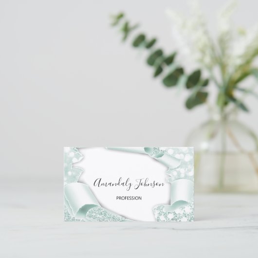 3D Lijst Glitter Make-up Event Planner Mint Elegan Visitekaartje (Staand voorkant)
