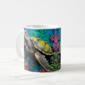 3D Look Gedrukt Zee Schildpad Strand Oceaan Koffiemok (Voorkant links)