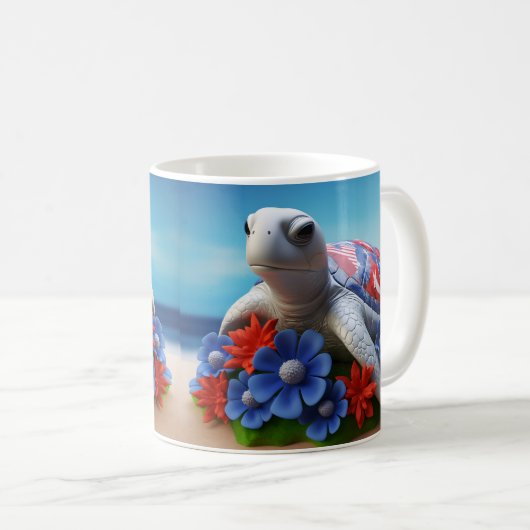 3D Look Gedrukt Zee Schildpad Strand Oceaan Koffiemok (Voorkant rechts)