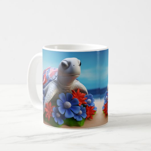 3D Look Gedrukt Zee Schildpad Strand Oceaan Koffiemok (Voorkant links)