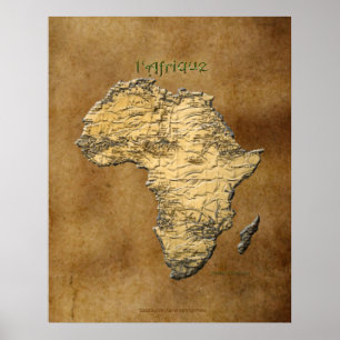 3D-look Map of Africa on Parchment-effect Poster