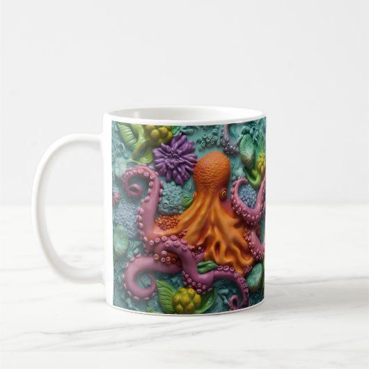 3D Look Printed Octopus Beach Ocean Koffiemok (Links)