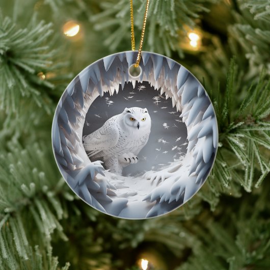 3D Look Sneeuw Uil Vogelland Kerstvakantie Keramisch Ornament (Boom)