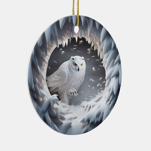 3D Look Sneeuw Uil Vogelland Kerstvakantie Keramisch Ornament (Rechts)