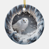 3D Look Sneeuw Uil Vogelland Kerstvakantie Keramisch Ornament (Voorkant)