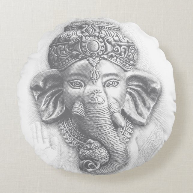 3d Lord Ganesha - Om Rond Kussen (Voorkant)