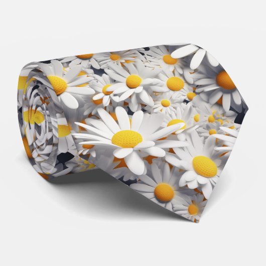 3D madeliefjes wit en geel Stropdas (Opgerold)