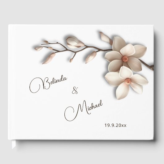 3D Magnolia Bloem | Trouwen Gastenboek (Voorkant)
