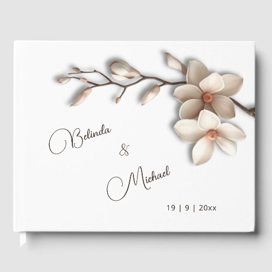 3D Magnolia Bloem | Trouwen Gastenboek (Voorkant)