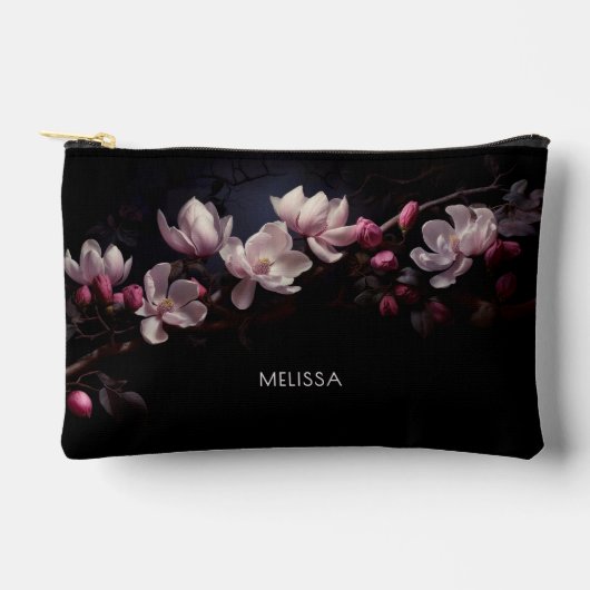 3D Magnolia Zwarte Achtergrond Etui (Voorkant)