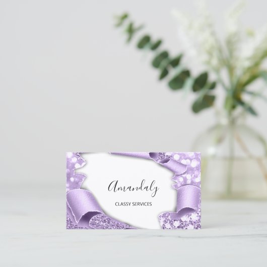 3D Makeup Event Planner Paars Violet Glitter Visitekaartje (Staand voorkant)