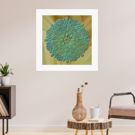 3D Mandala Meditatie Yoga kleurrijke achtergrond Poster