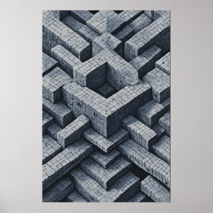 3D Maze: Geometrische kubussen in perspectief Poster