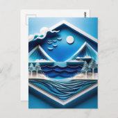 3D meerlagig oceaanlandschap gemaakt van Kirigam Briefkaart (Voorkant / Achterkant)