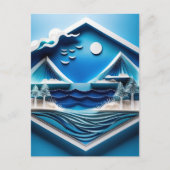 3D meerlagig oceaanlandschap gemaakt van Kirigam Briefkaart (Voorkant)