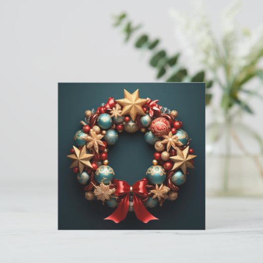 3D Merry Christmas Wreath Kaart (Staand voorkant)