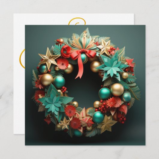 3D Merry Christmas Wreath Kaart (Voorkant / Achterkant)
