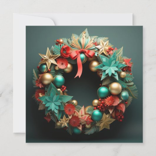 3D Merry Christmas Wreath Kaart (Voorkant)
