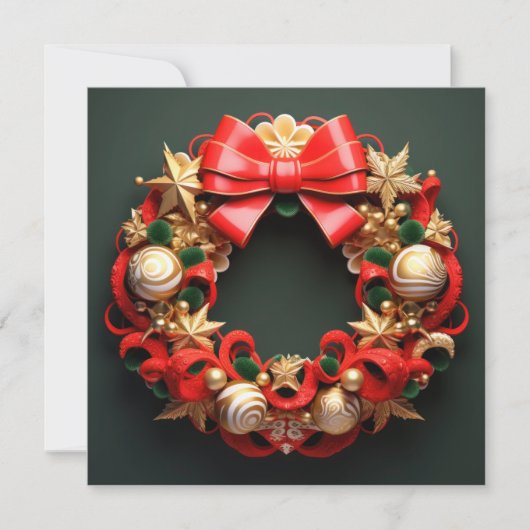 3D Merry Christmas Wreath Kaart (Voorkant)