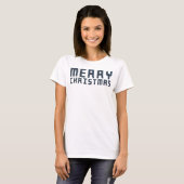3D Merry Kerstblauw-tekstontwerp T-shirt (Voorkant volledig)